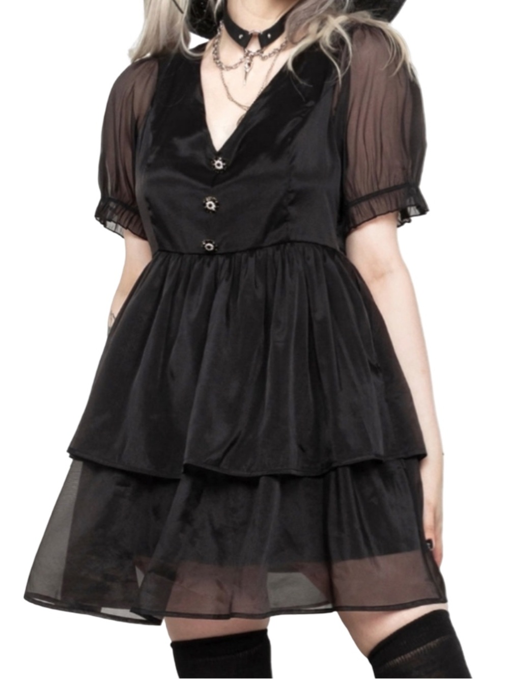 Disturbia Andie Puff Sleeve Organza Dress US 2 XS NWT